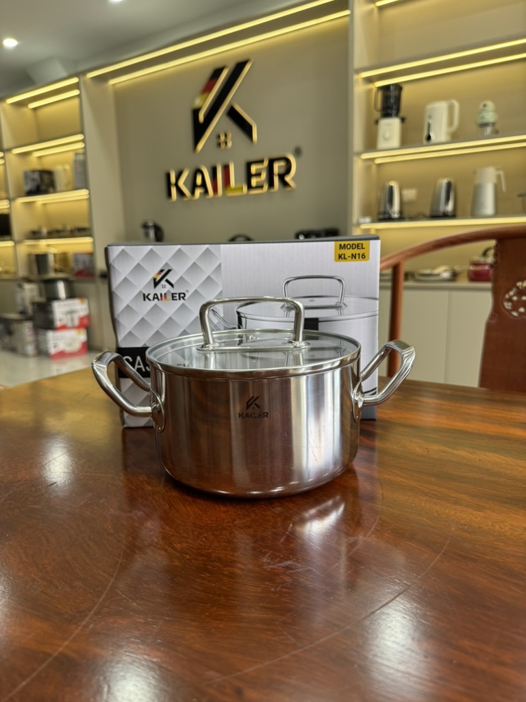 Nồi inox nắp kính Kailer size 16cm, KL-N16