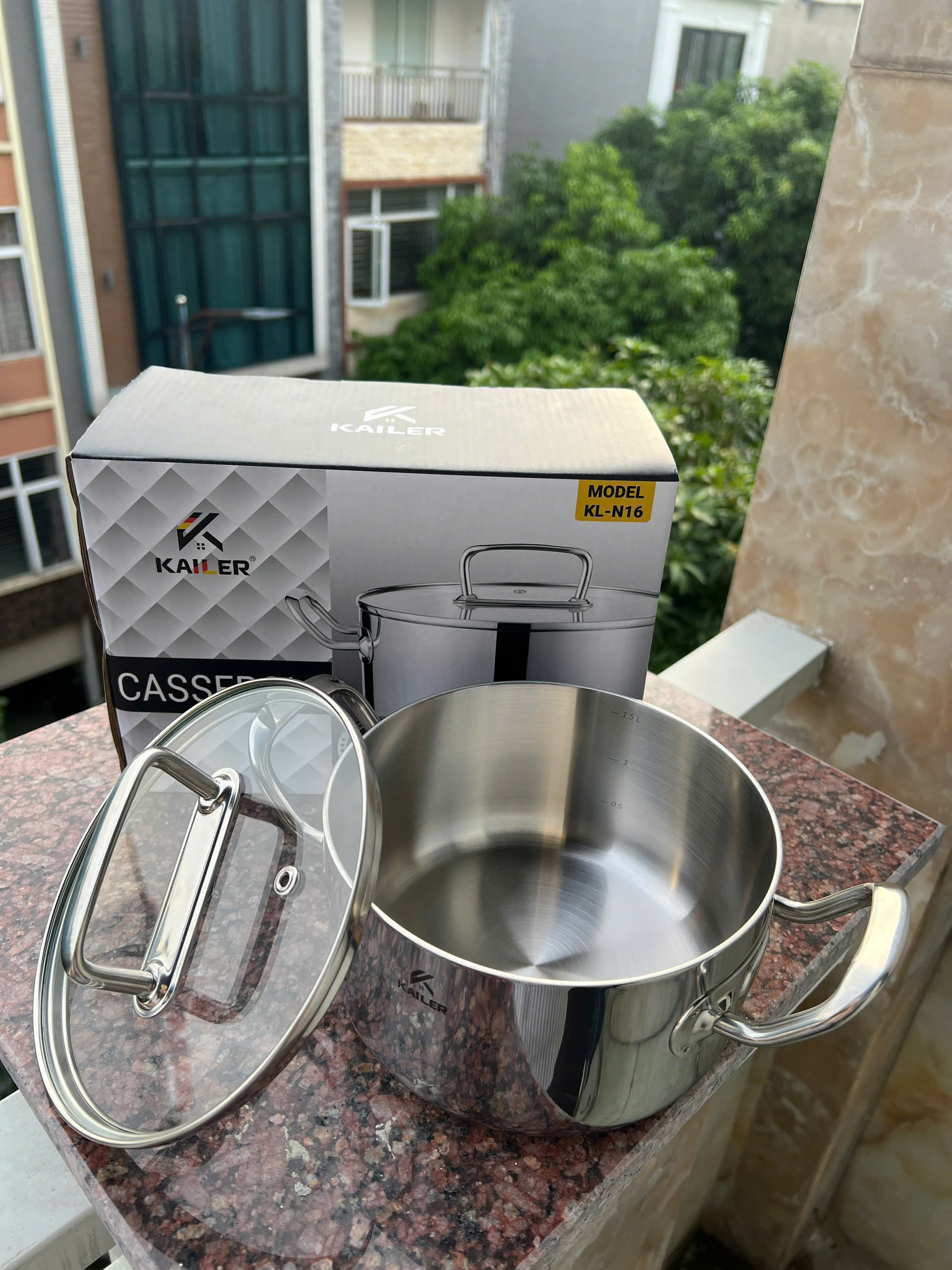 Nồi inox nắp kính Kailer size 16cm, KL-N16