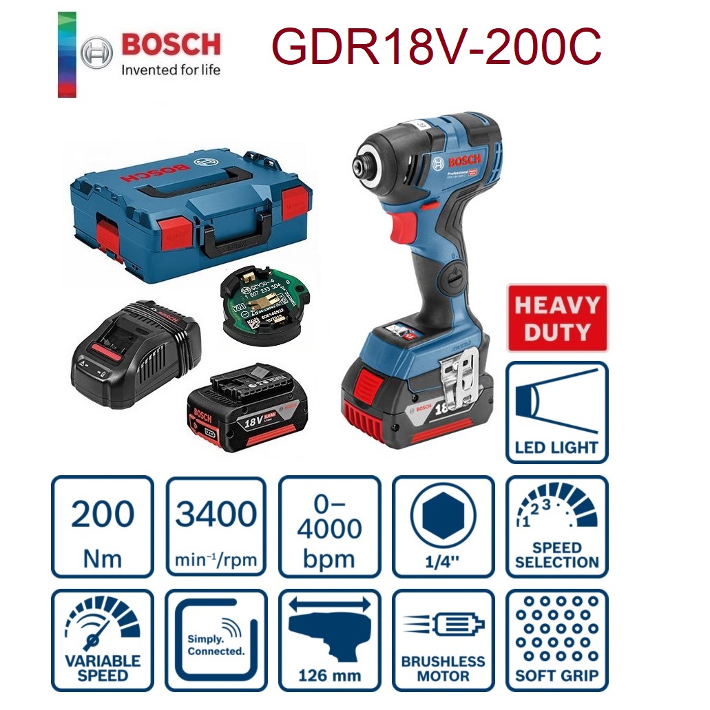 MÁY SIẾT VÍT DÙNG PIN 18V BOSCH GDR 18V-200 C