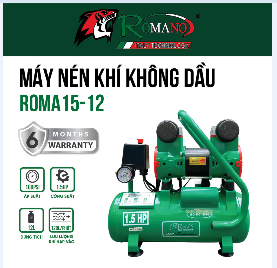 Máy nén khí không dầu Romano Roma 15-12 (1.5HP-12L)