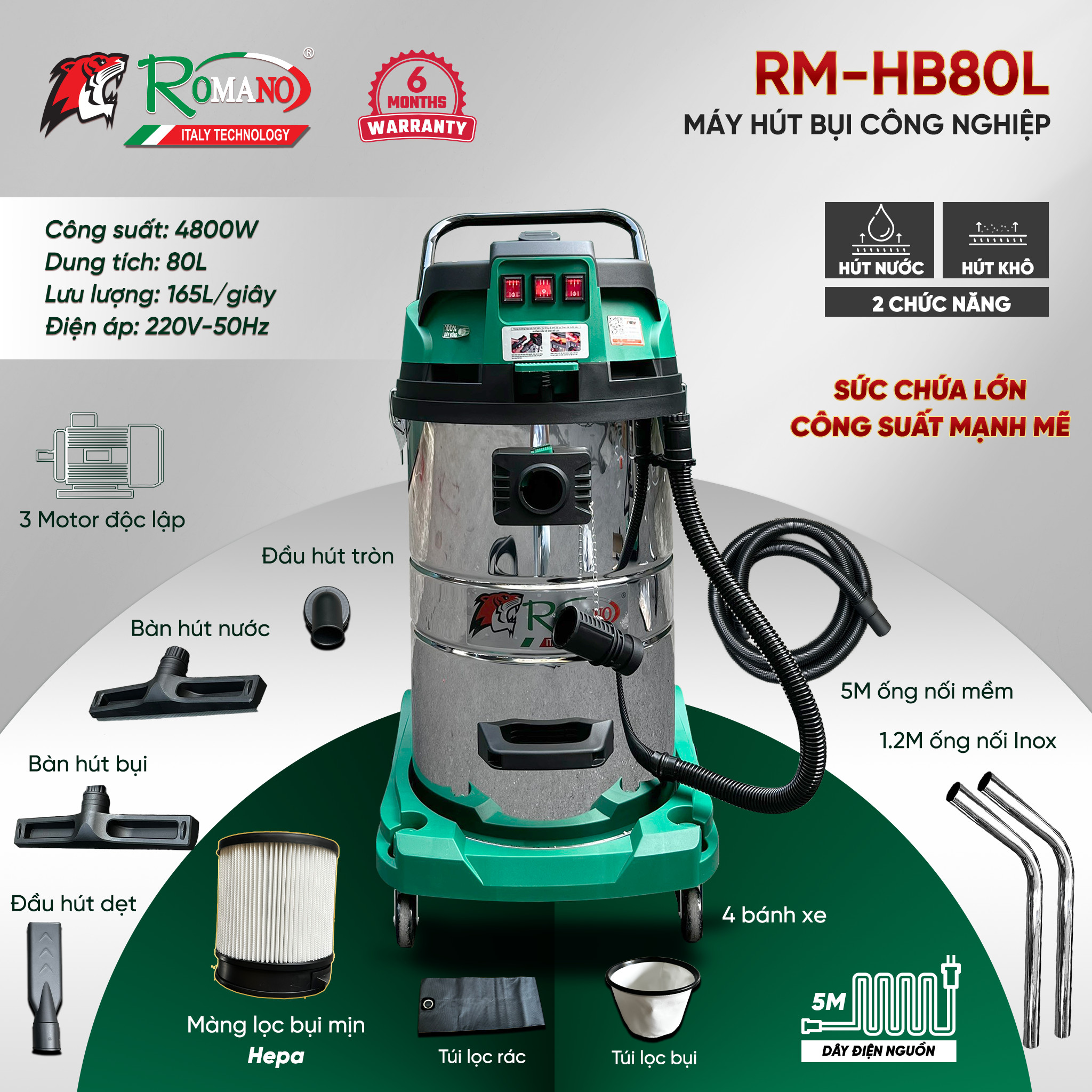 Máy hút bụi công nghiệp Romano RM-HB80L