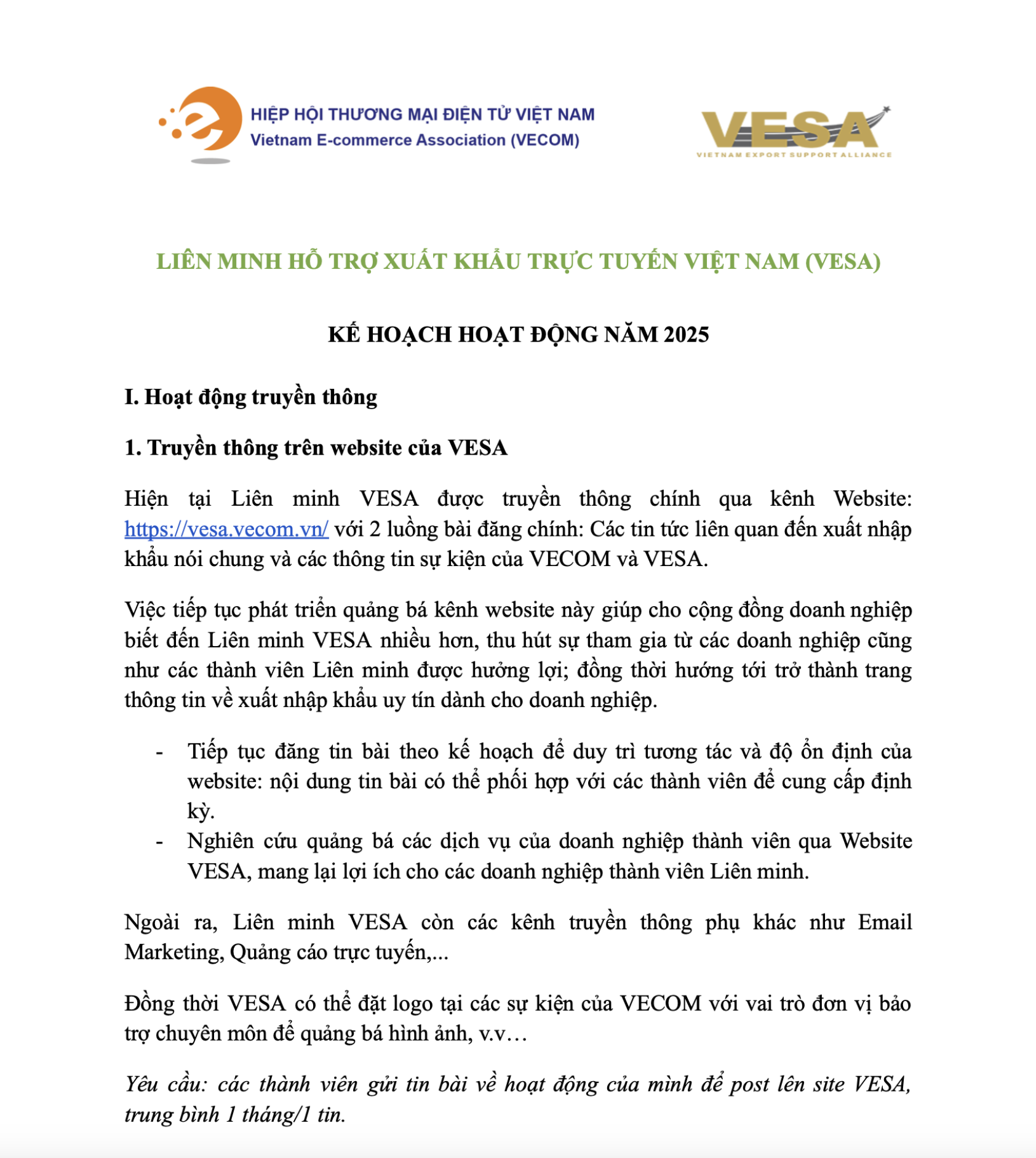 Kế hoạch hoạt động 2025