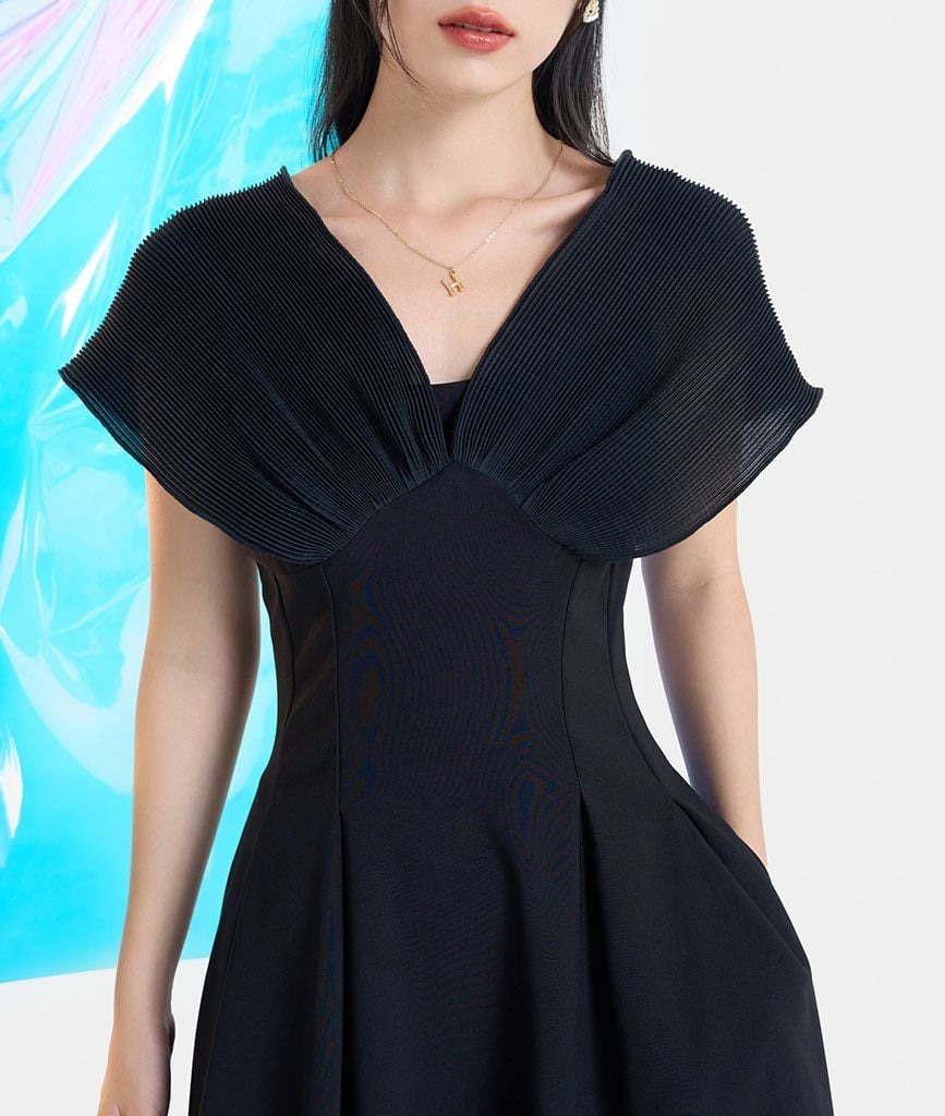 ĐẦM MIDI XOÈ PHỐI VẢI DẬP LY