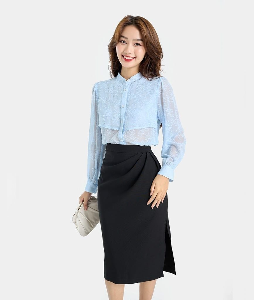 CHÂN VÁY BÚT CHÌ XẾP EO