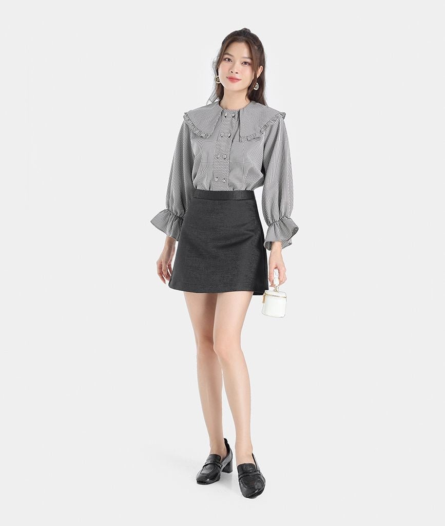 CHÂN VÁY A MINI VẢI GẤM