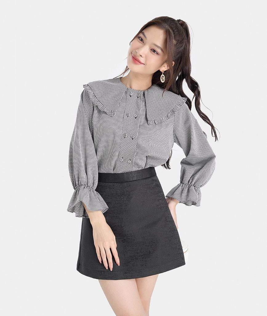 CHÂN VÁY A MINI VẢI GẤM