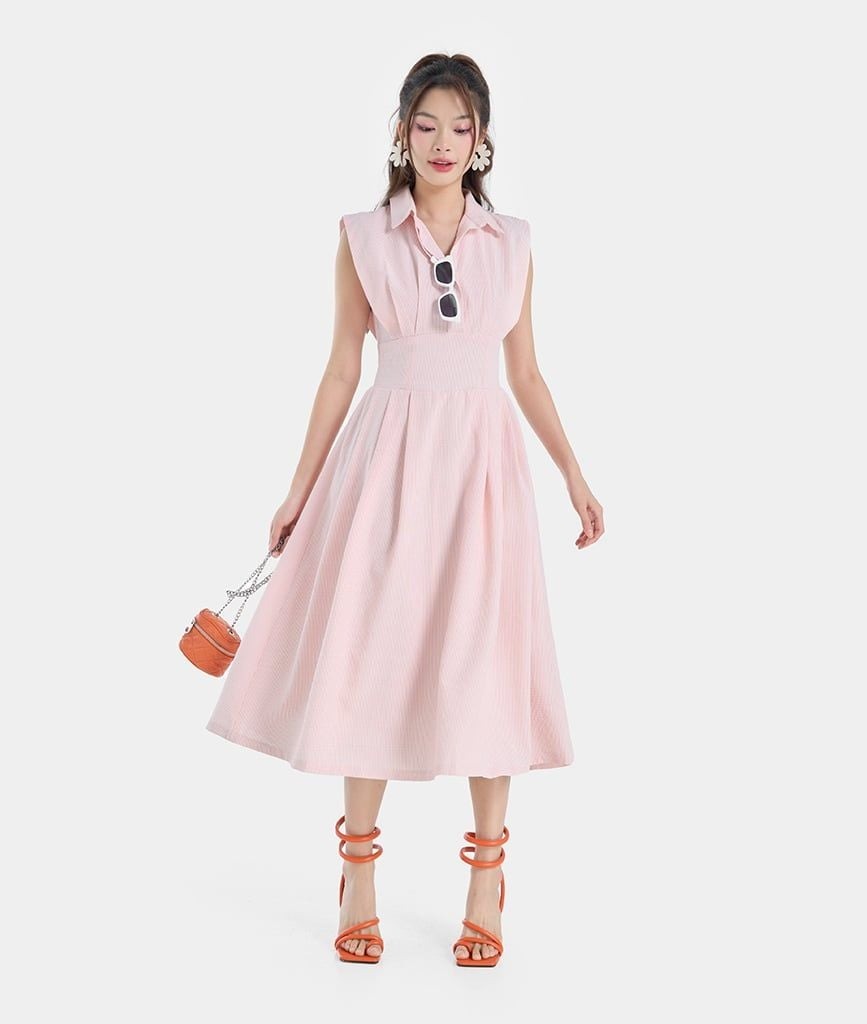 ĐẦM SƠ MI KHÔNG TAY TÙNG XẾP LY