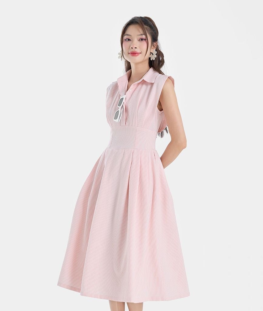 ĐẦM SƠ MI KHÔNG TAY TÙNG XẾP LY