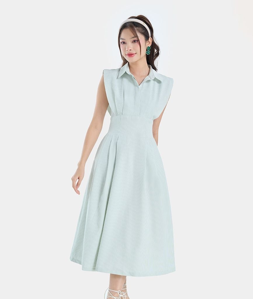 ĐẦM SƠ MI KHÔNG TAY TÙNG XẾP LY