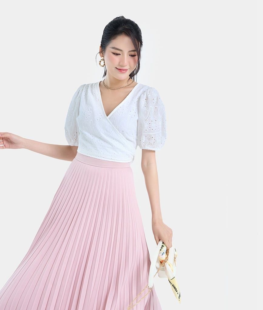 ÁO KIỂU CROPTOP TAY PHỒNG CỘT NƠ