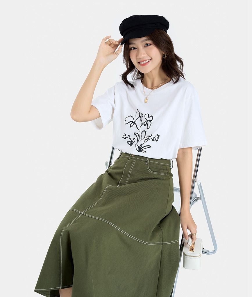 VÁY MIDI DIỄU CHỈ NỔI