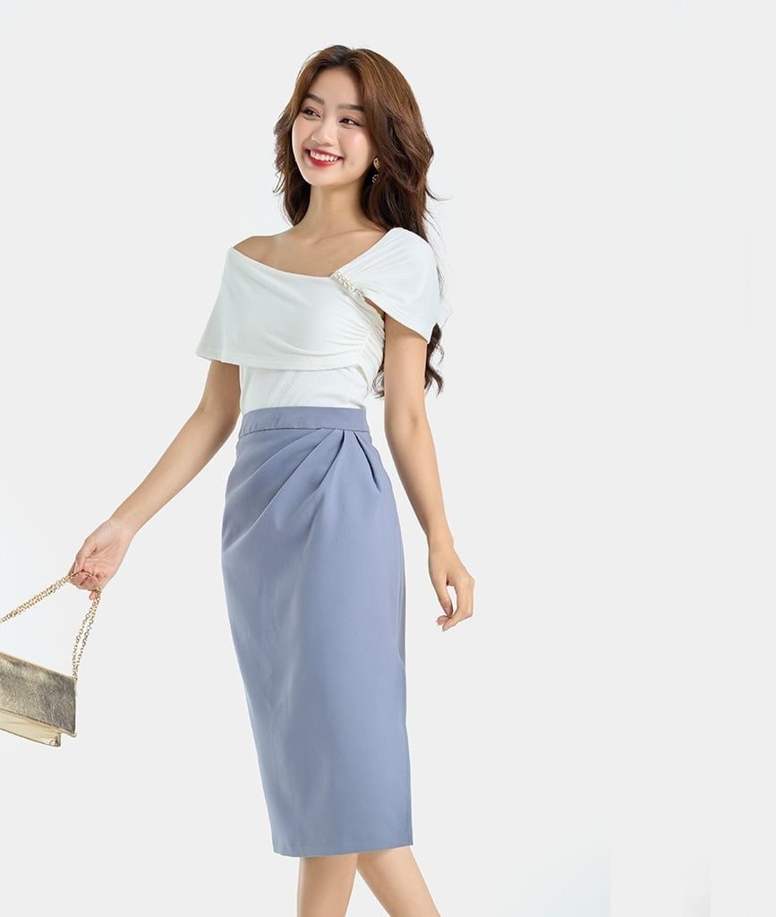 CHÂN VÁY BÚT CHÌ XẾP EO