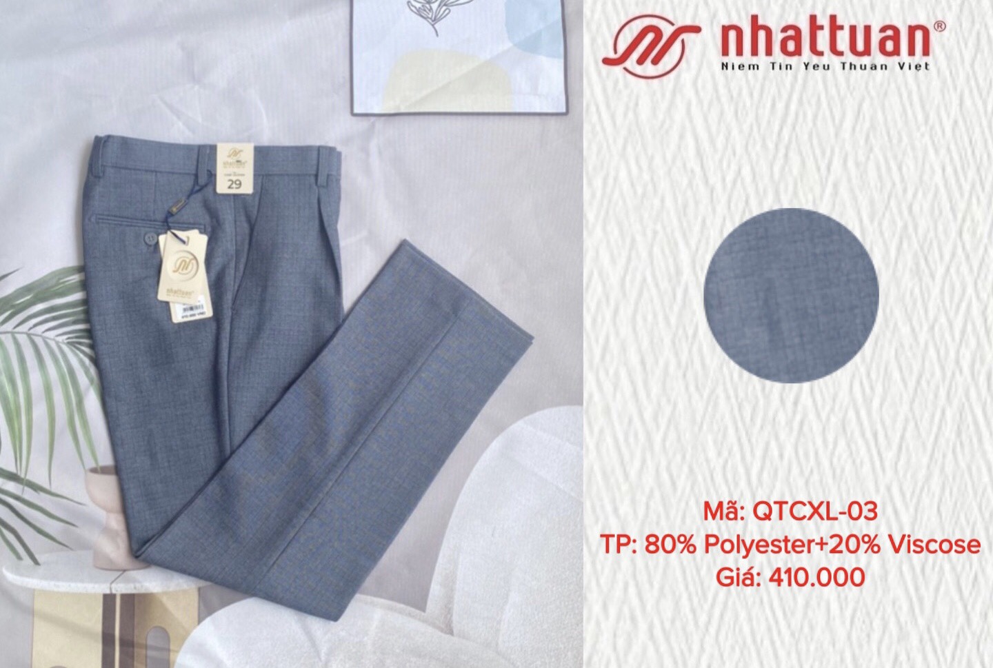 Quần tây chuẩn xếp ly nam dài 410(màu 02-03-05-06-07-08)