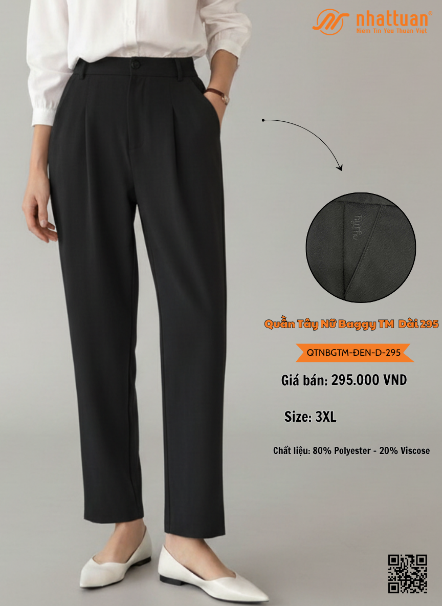 Quần Tây Nữ Baggy TM Đen Dài 295*