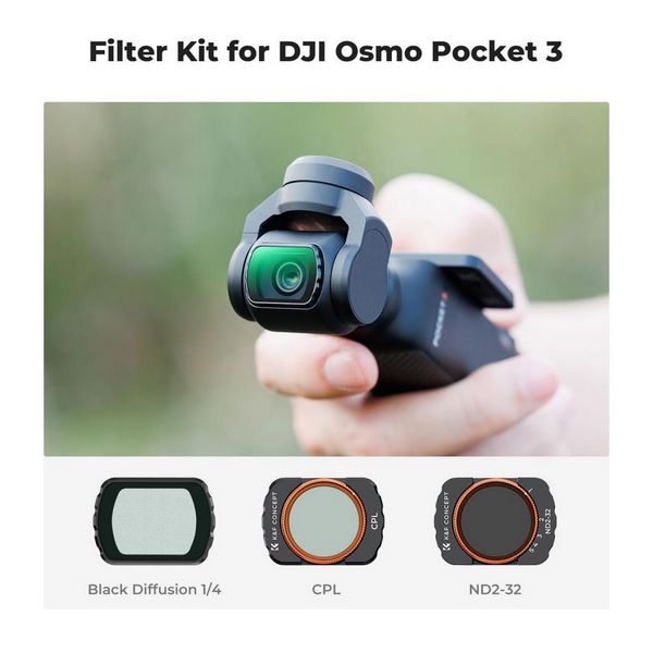 Bộ Kính Lọc K&F Concept Magnetic CPL + Black Mist 1/4 + ND2-32 (KF01.2148) Cho DJI Osmo Pocket 3 Và Pocket 4
