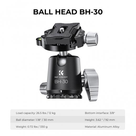 Chân máy ảnh K&F Concept X254C4+BH-30L Carbon 12Kg (KF09.116)