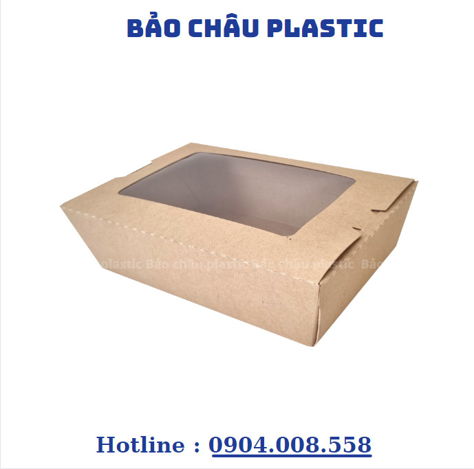 Hộp giấy Kraft đựng thực phẩm dáng cửa sổ , đựng bún trộn, bánh, xôi. hoa quả, thức ăn