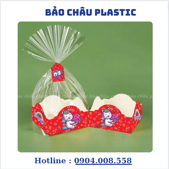 Túi Đựng Bánh Cookies Kèm Đế Giấy và Dây Buộc Loại Hình Vuông