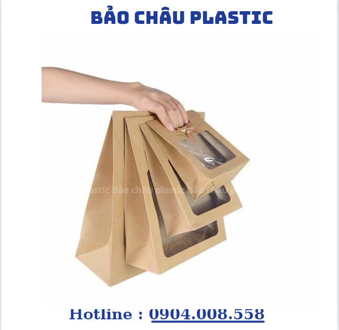 Túi hộp đựng món quà nguyên liệu giấy Kraft một mặt trong quãng có tay xách đính nơ
