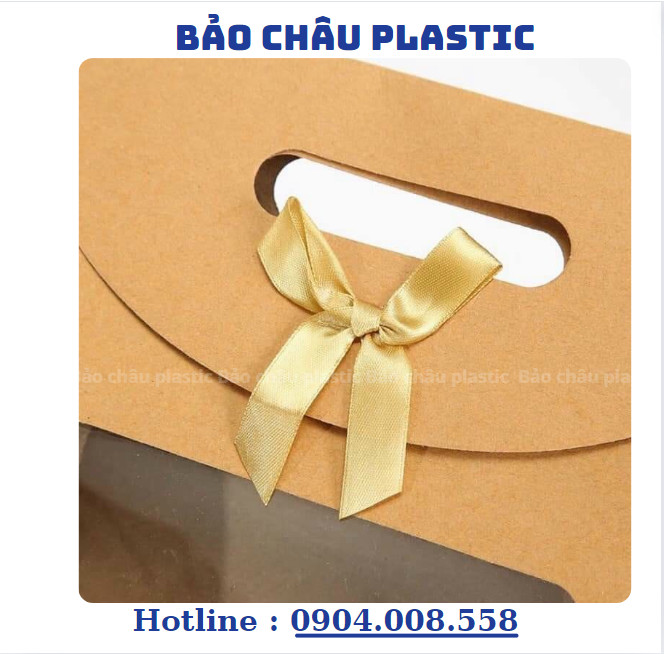 Túi hộp đựng món quà nguyên liệu giấy Kraft một mặt trong quãng có tay xách đính nơ