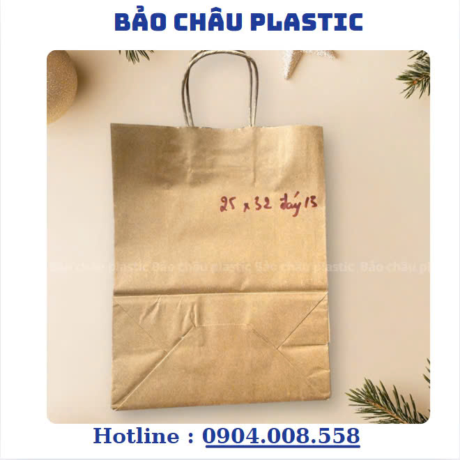 Túi giấy KRAFT Nhật nâu trơn có quai đáy vuông nhiều kích thước, túi giấy xi măng, túi giấy đựng quà tặng, túi quai