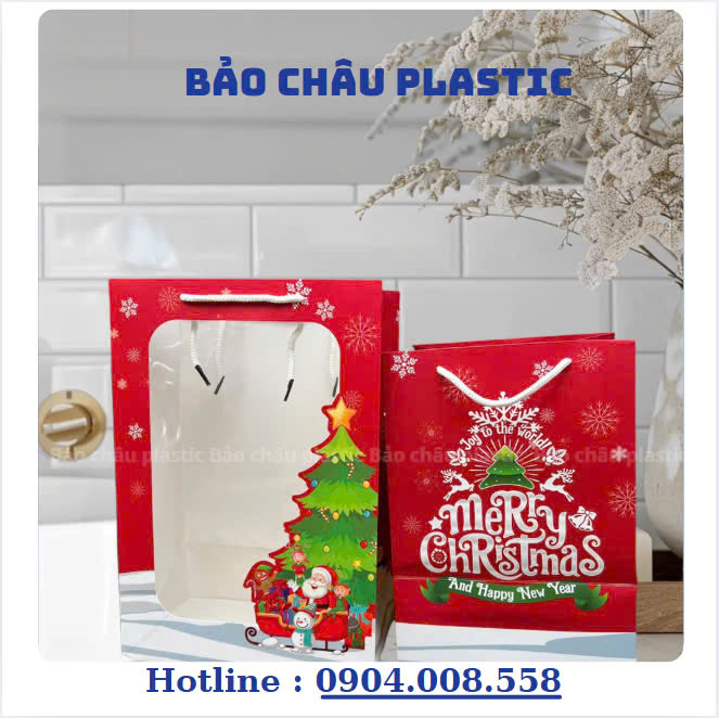 Túi giấy có mặt kính Đựng quà giáng sinh NOEL
