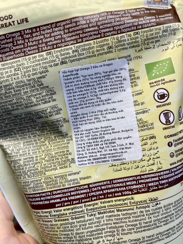 Bột Omega 3 mix hữu cơ 200gr (hạt lanh, hạt gai dầu, protein hạt chia) - Dragon Superfood