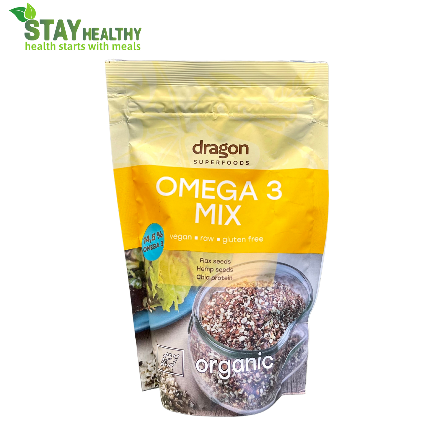 Bột Omega 3 mix hữu cơ 200gr (hạt lanh, hạt gai dầu, protein hạt chia) - Dragon Superfood