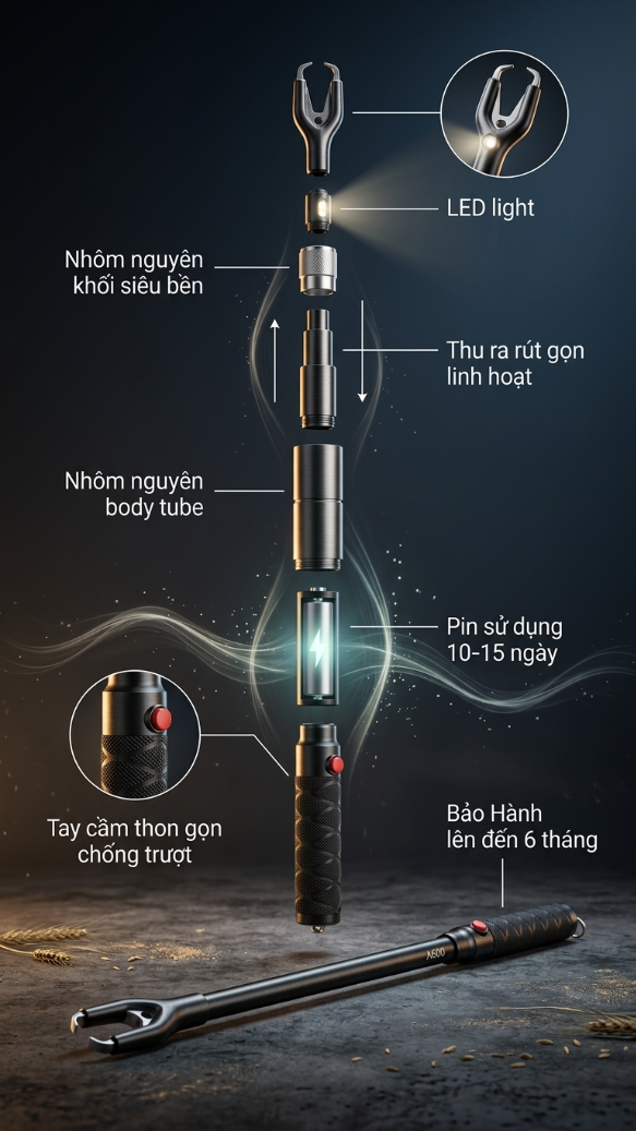 GẬY ĐUỔI HEO THÔNG MINH DƯƠNG NINH A600 - THÂN NHÔM CAO CẤP, TỰ DO ĐIỀU CHỈNH CHIỀU DÀI