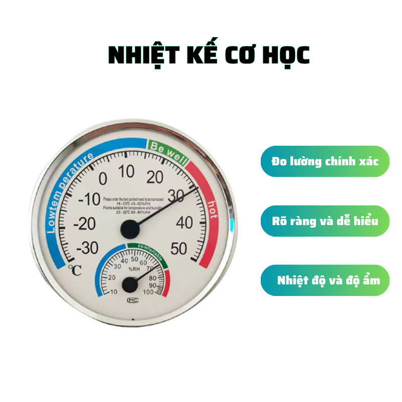Nhiệt Kế Tròn Xanh – Ẩm Kế Cơ Học Hình Tròn Đo Nhiệt Độ & Độ Ẩm Chính Xác