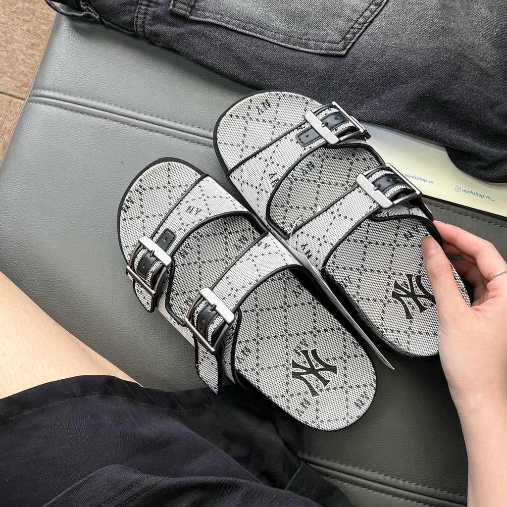 Dép MLB Double Slide Jacquard Diamond Monogram NY - XÁM - 3ALPCTM33-50BKS | Bọ Cạp Shop