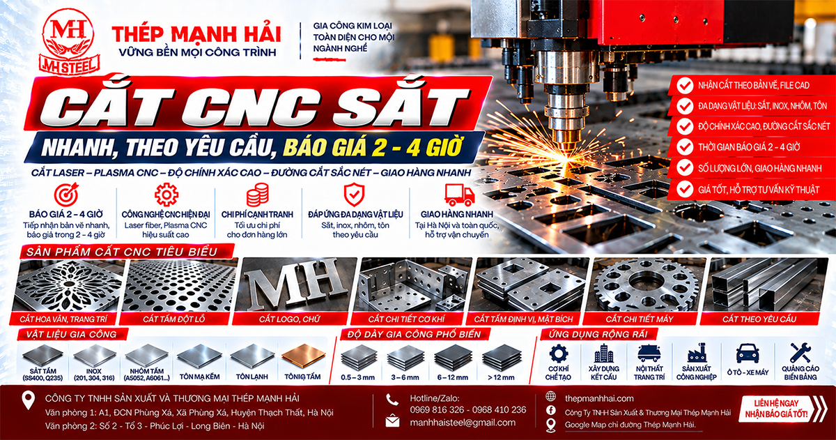 Cắt CNC sắt nhanh, theo yêu cầu, báo giá 2026