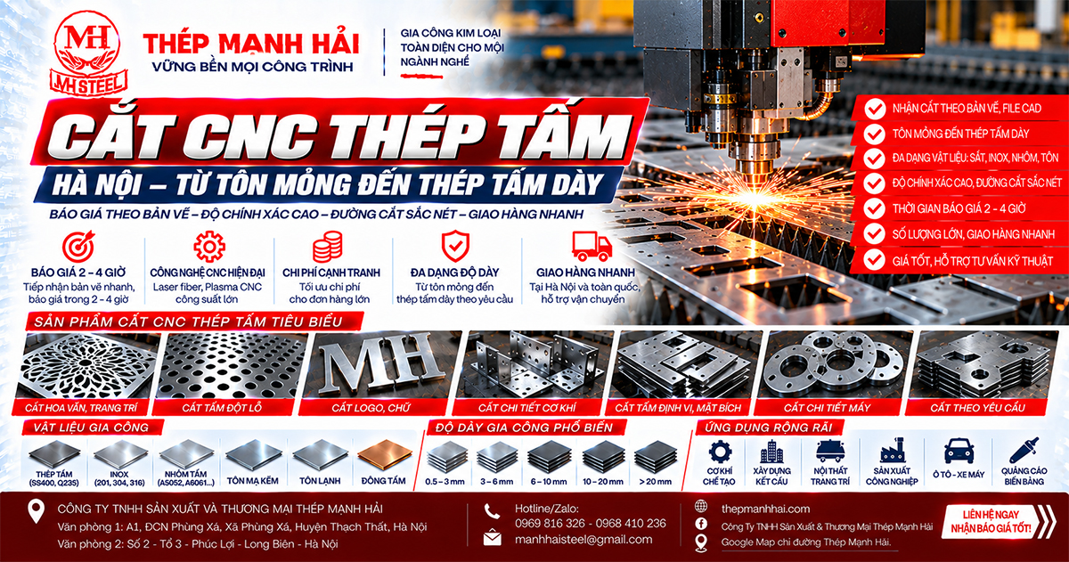 Cắt CNC thép tấm Hà Nội theo yêu cầu lấy ngay - Thép Mạnh Hải
