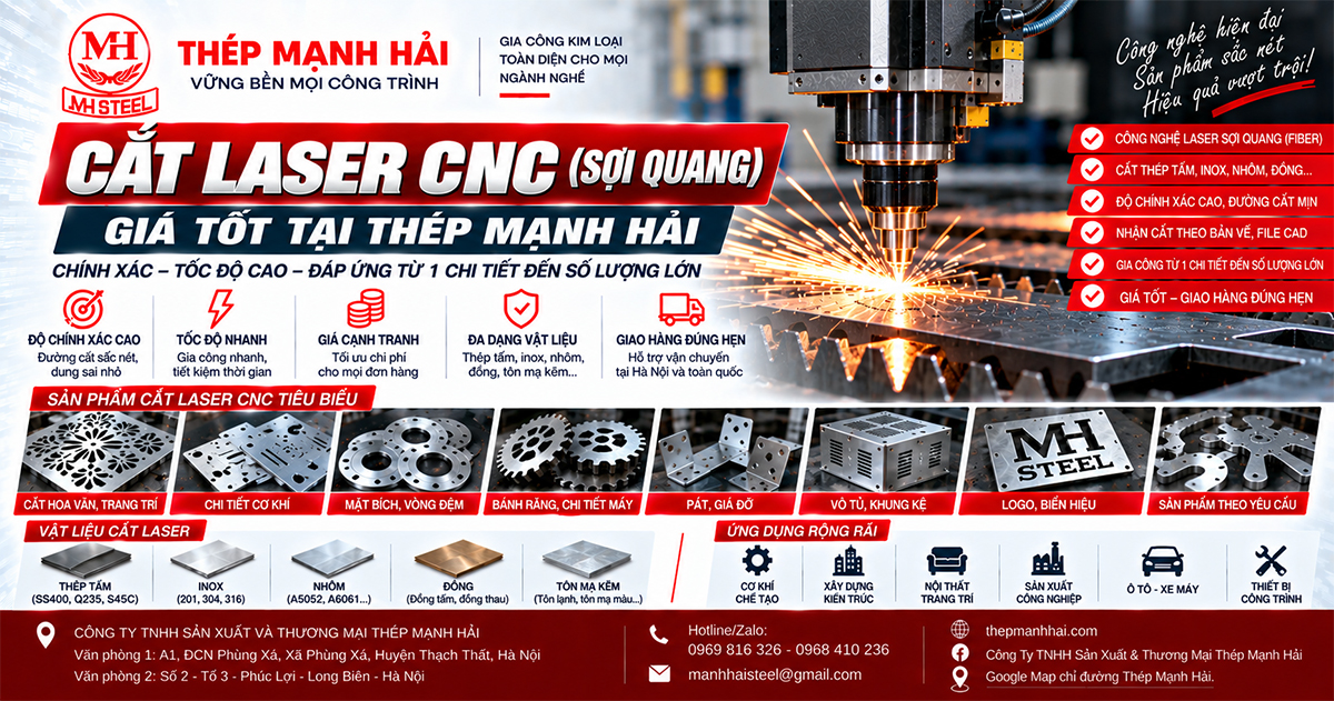 Cắt Laser CNC (sợi quang) giá tốt tại Thép Mạnh Hải