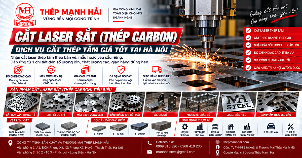 Cắt Laser sắt (thép Carbon) dịch vụ cắt thép tấm giá tốt tại Hà Nội
