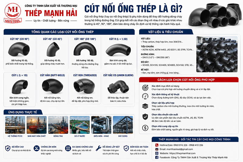 Cút nối ống thép là gì? Tổng quan các loại cút và cách lựa chọn phù hợp
