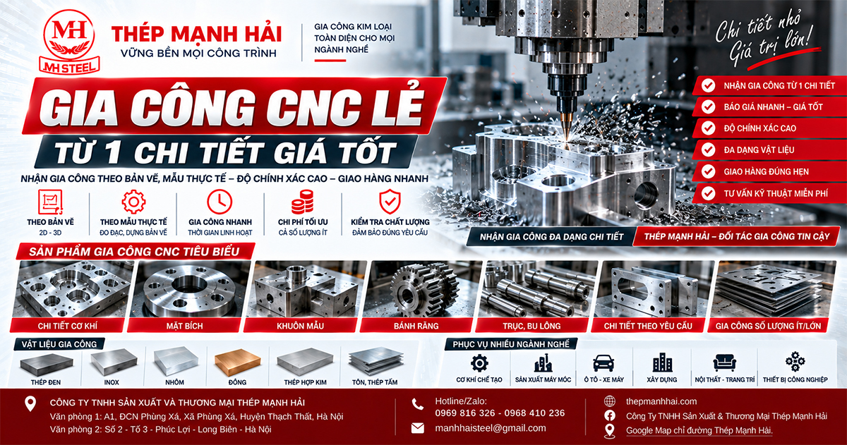 Gia công CNC lẻ từ 1 chi tiết giá tốt tại Thép Mạnh Hải