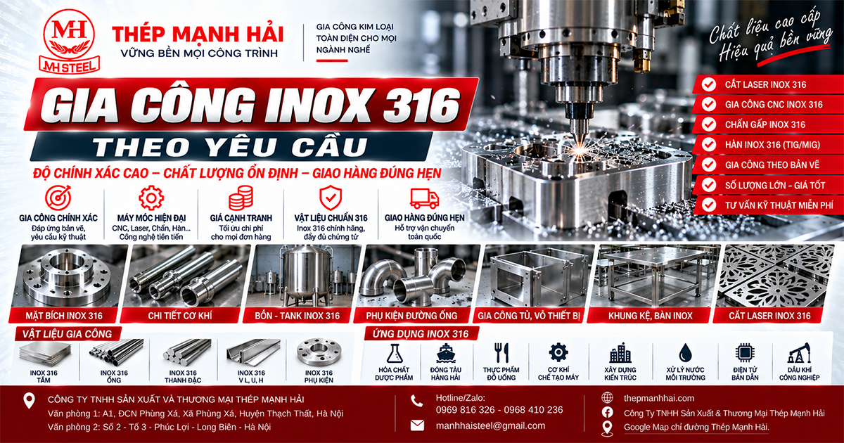 Gia công inox 316 theo yêu cầu, cắt, chấn, hàn TIG chuyên nghiệp