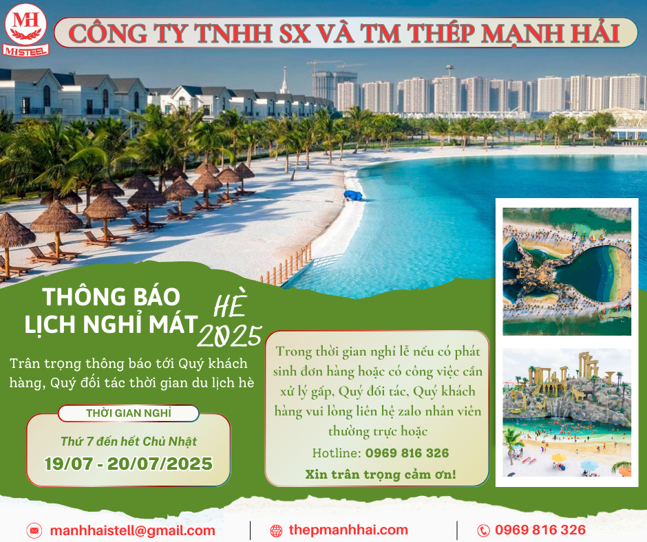 THÉP MẠNH HẢI THÔNG BÁO LỊCH NGHỈ MÁT - HÈ 2025 CHO CB&CNV