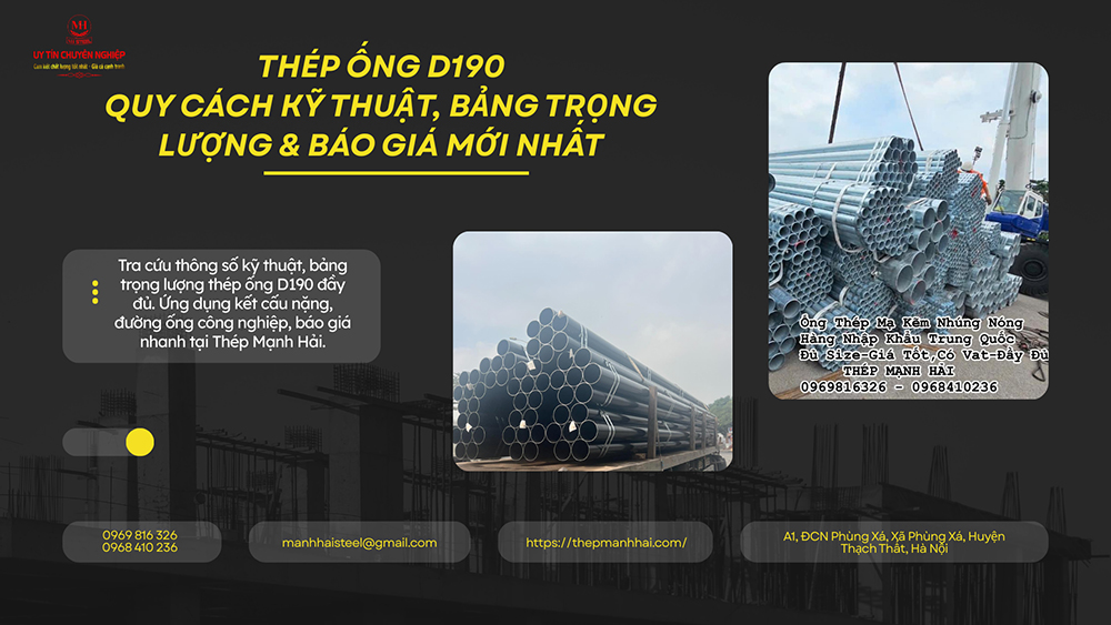 Thép Ống D190 - Quy Cách Kỹ Thuật, Bảng Trọng Lượng & Báo Giá Mới Nhất
