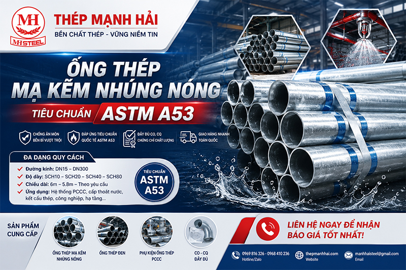 Ống thép mạ kẽm nhúng nóng tiêu chuẩn ASTM A53