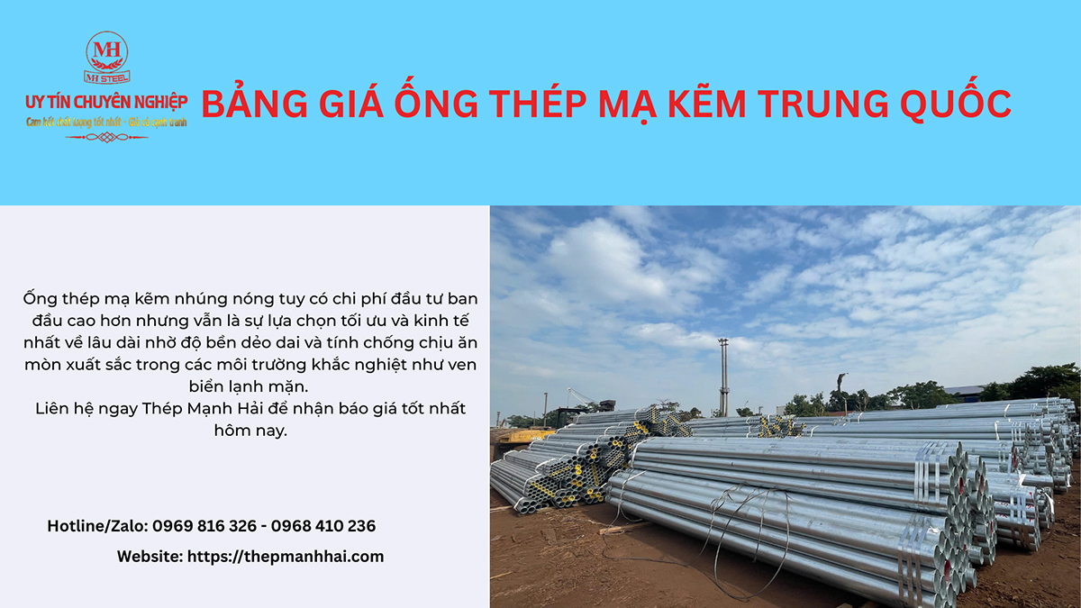 Bảng giá ống thép mạ kẽm Trung Quốc mới nhất 2026