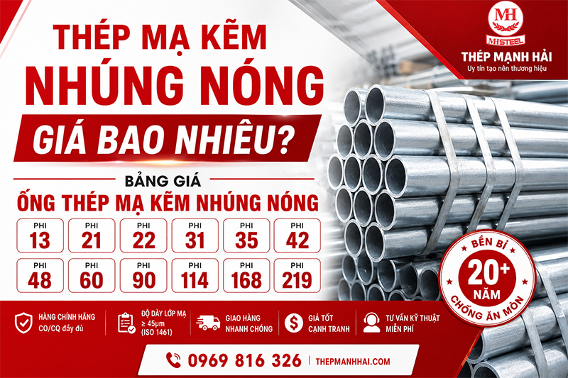 Thép mạ kẽm nhúng nóng giá bao nhiêu? Bảng giá ống thép mạ kẽm nhúng nóng theo Phi