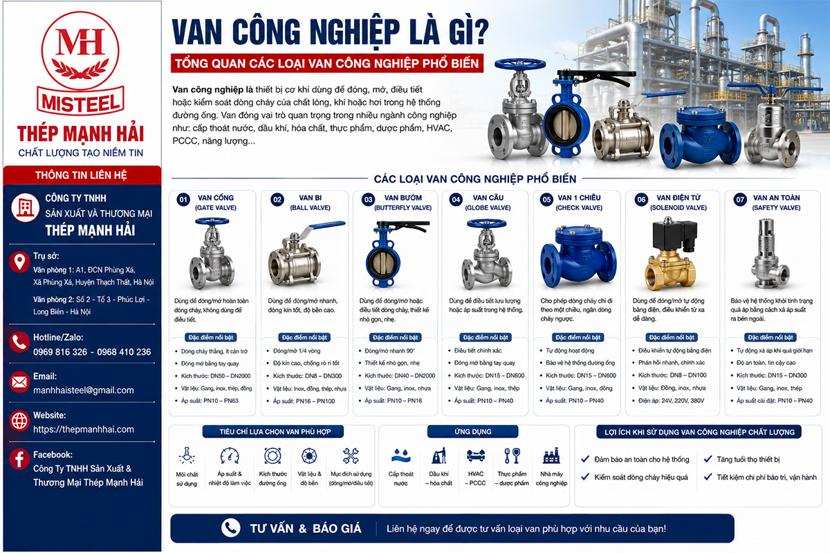 Van công nghiệp là gì? Tổng quan các loại van công nghiệp phổ biến
