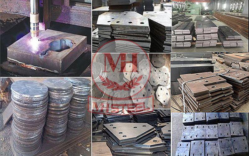 Gia công bản mã chân cột: cắt, khoan, bản mã tròn và vuông