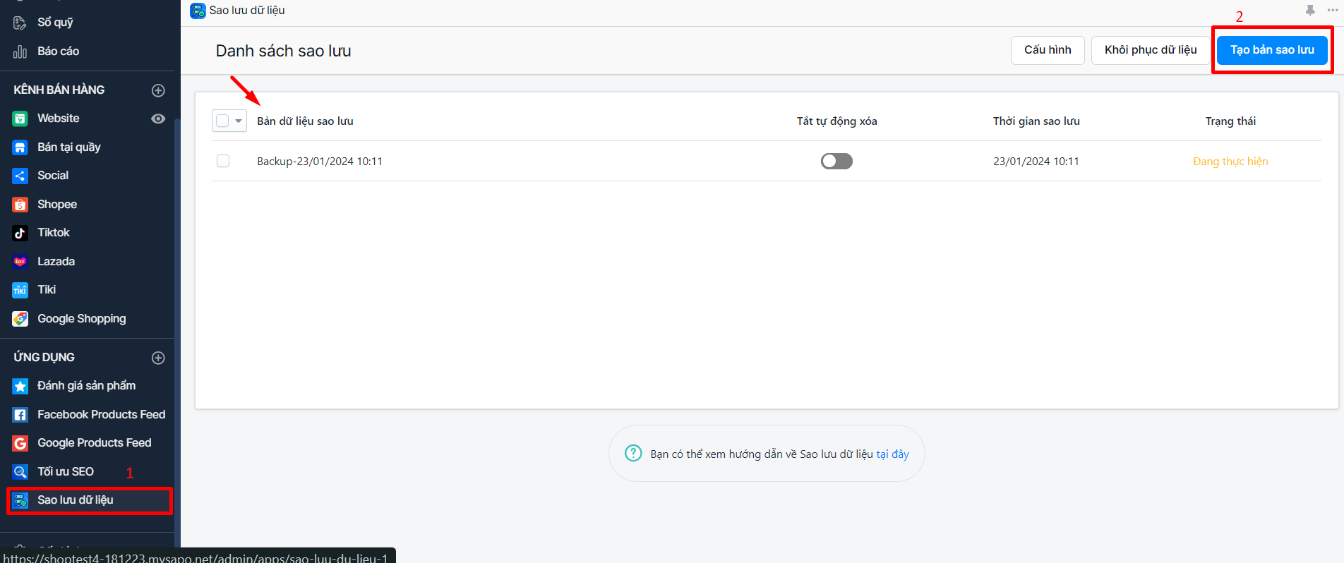 sao lưu dữ liệu