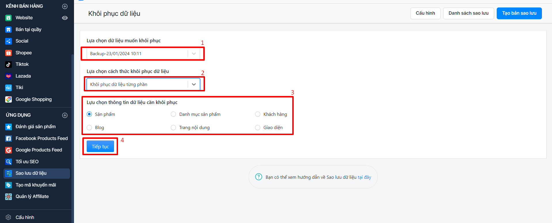 sao lưu dữ liệu