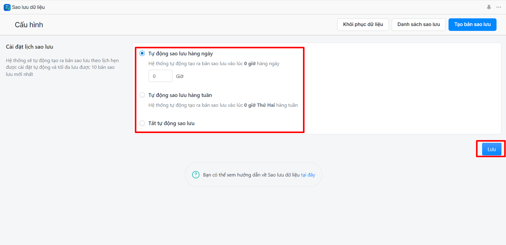 sao lưu dữ liệu