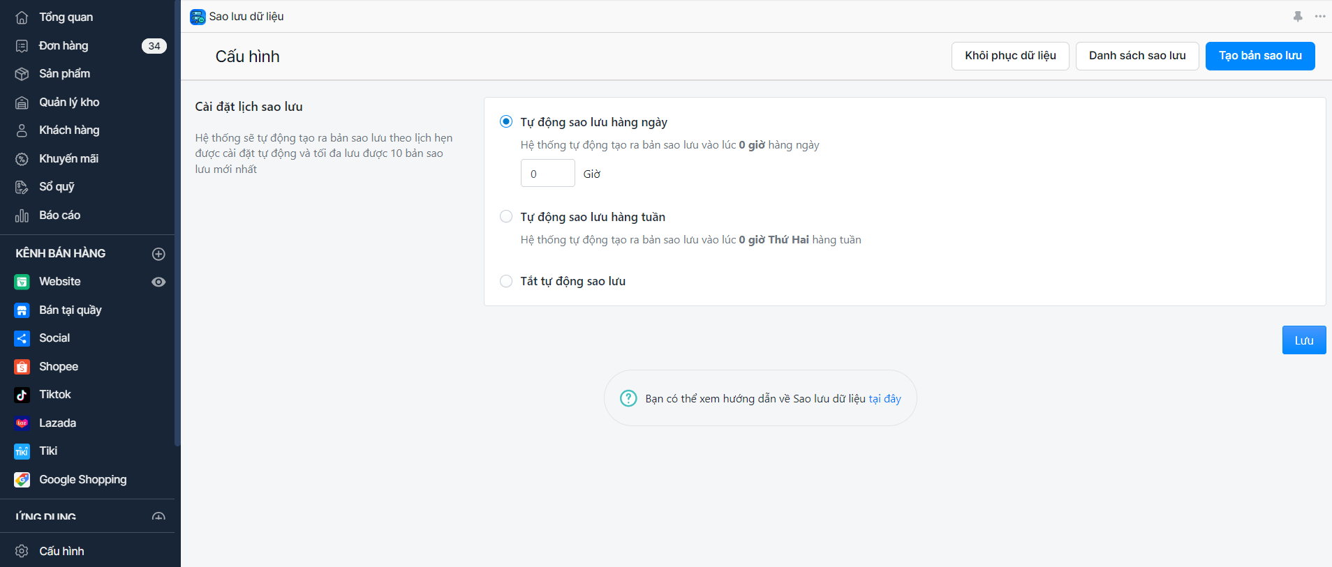 sao lưu dữ liệu