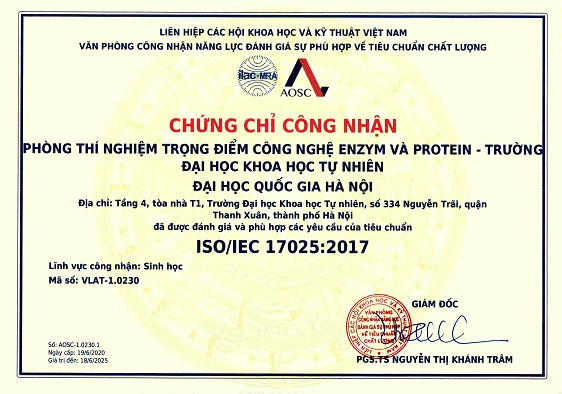 Cấp chứng chỉ công nhận phù hợp các tiêu chuẩn của ISO/IEC 17025:2017 cho Phòng thí nghiệm Trọng điểm Công nghệ Enzym và Protein